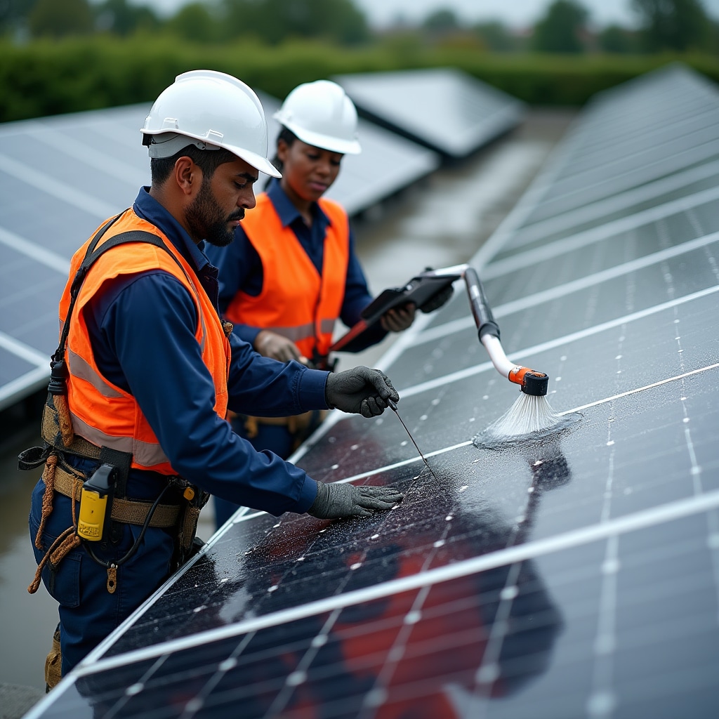 Professional solar panel cleaning with demineralized water